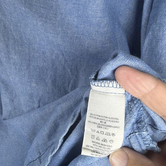 Free People Show Some Shoulder Top Chambray Blue Denim Tie Sleeves Size Small - Picture 8 of 13